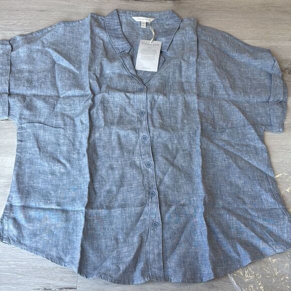 Garnet Hill Short-Sleeve Linen Button-Front Shirt BLUE size 18 NWT in packaging - Picture 8 of 8